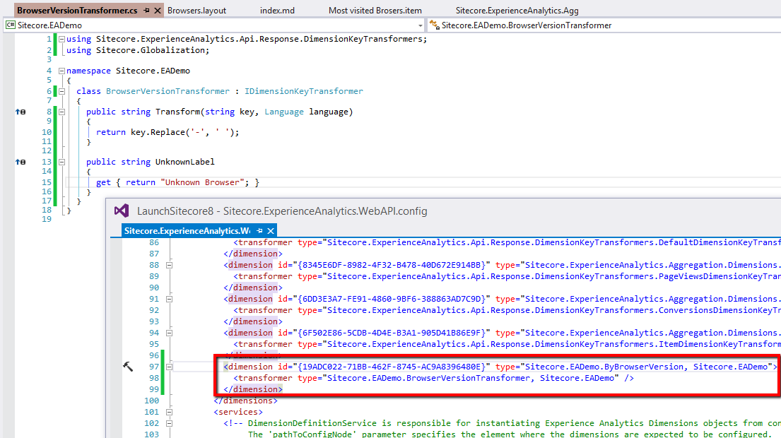 Dimension key transformer config